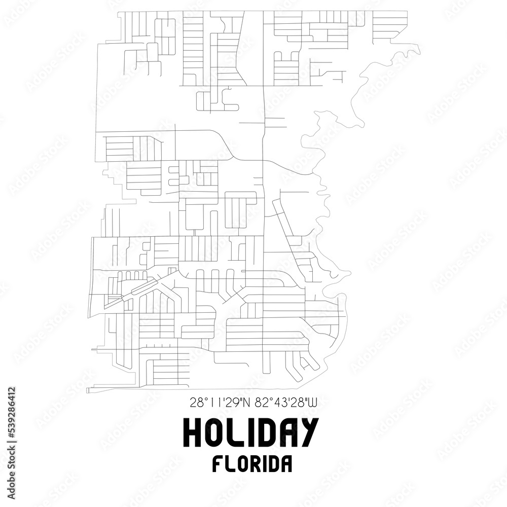 Holiday Florida. US street map with black and white lines.