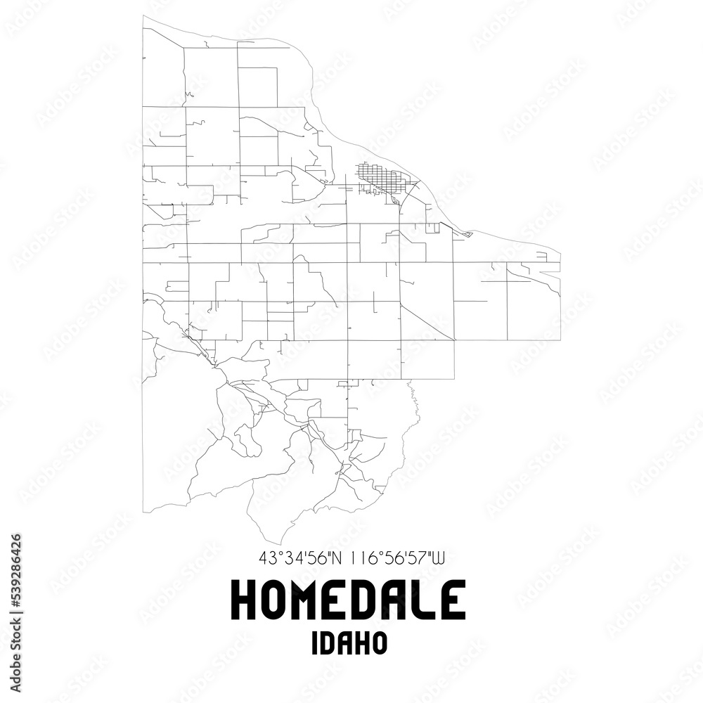 Homedale Idaho. US street map with black and white lines. Homedale Idaho. US street map with black and white lines.