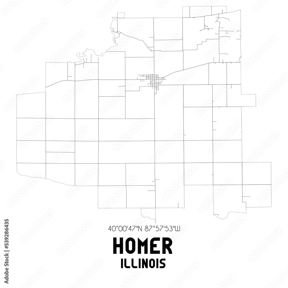 Homer Illinois. US street map with black and white lines. Homer Illinois. US street map with black and white lines.