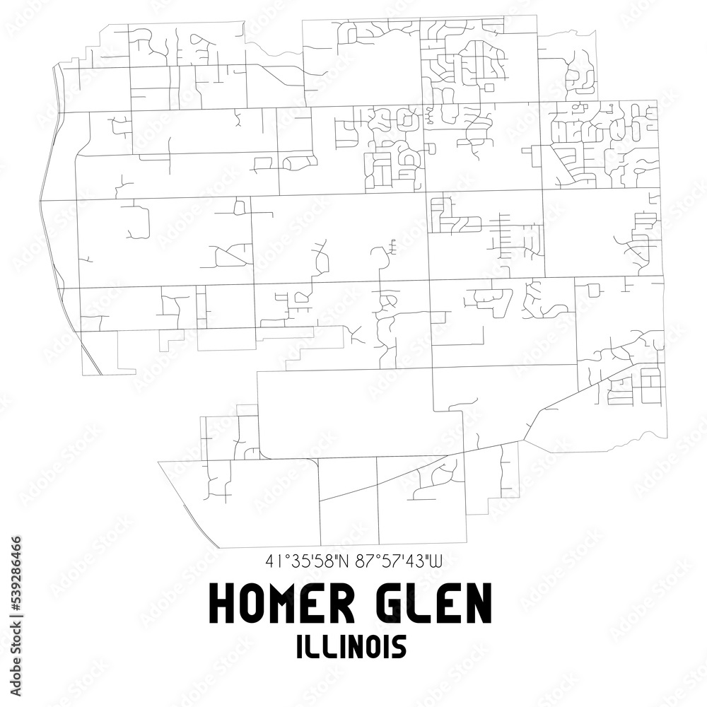 Homer Glen Illinois. US street map with black and white lines. Homer Glen Illinois. US street map with black and white lines.