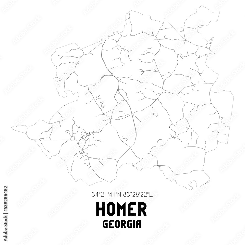 Homer Georgia. US street map with black and white lines.