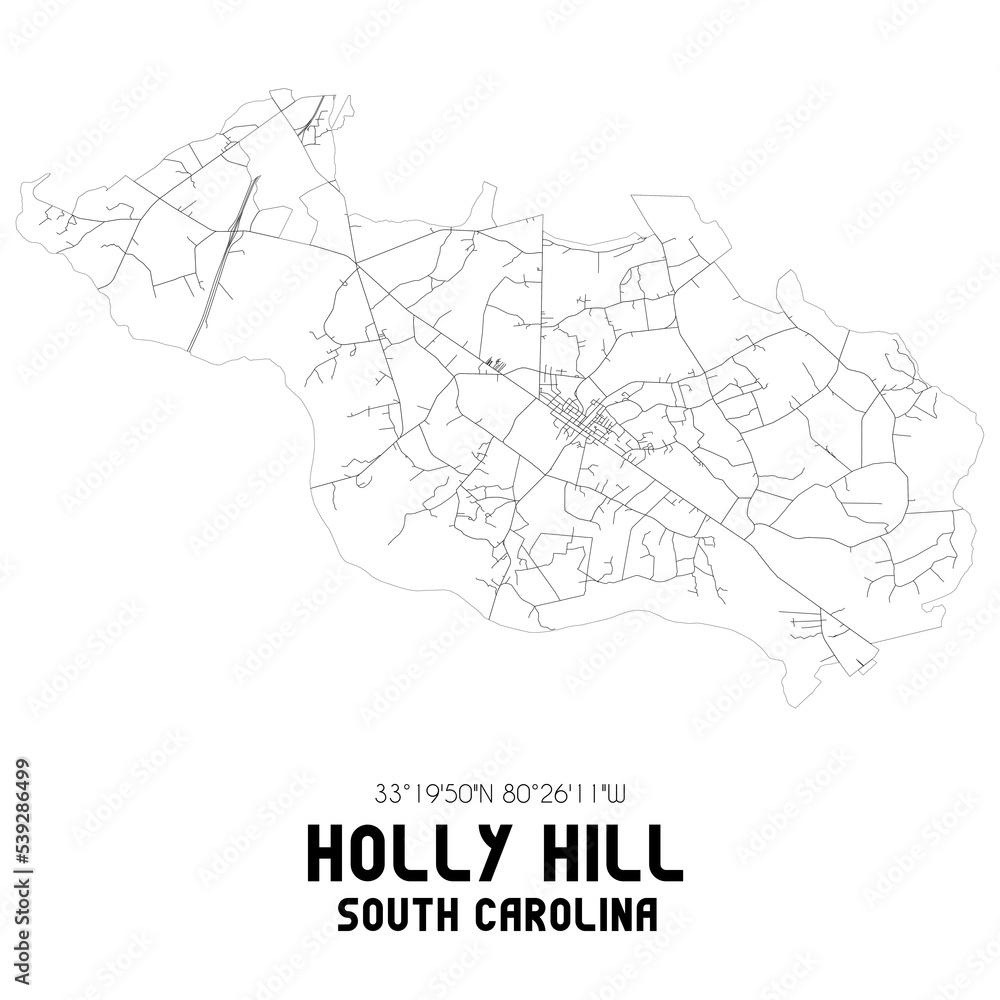 Holly Hill South Carolina. US street map with black and white lines.