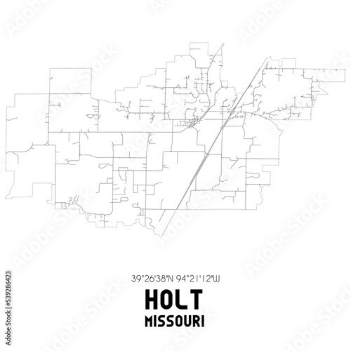 Holt Missouri. US street map with black and white lines.
