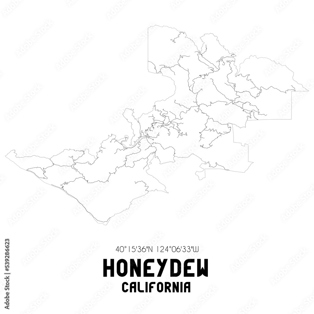 Honeydew California. US street map with black and white lines. Honeydew California. US street map with black and white lines.