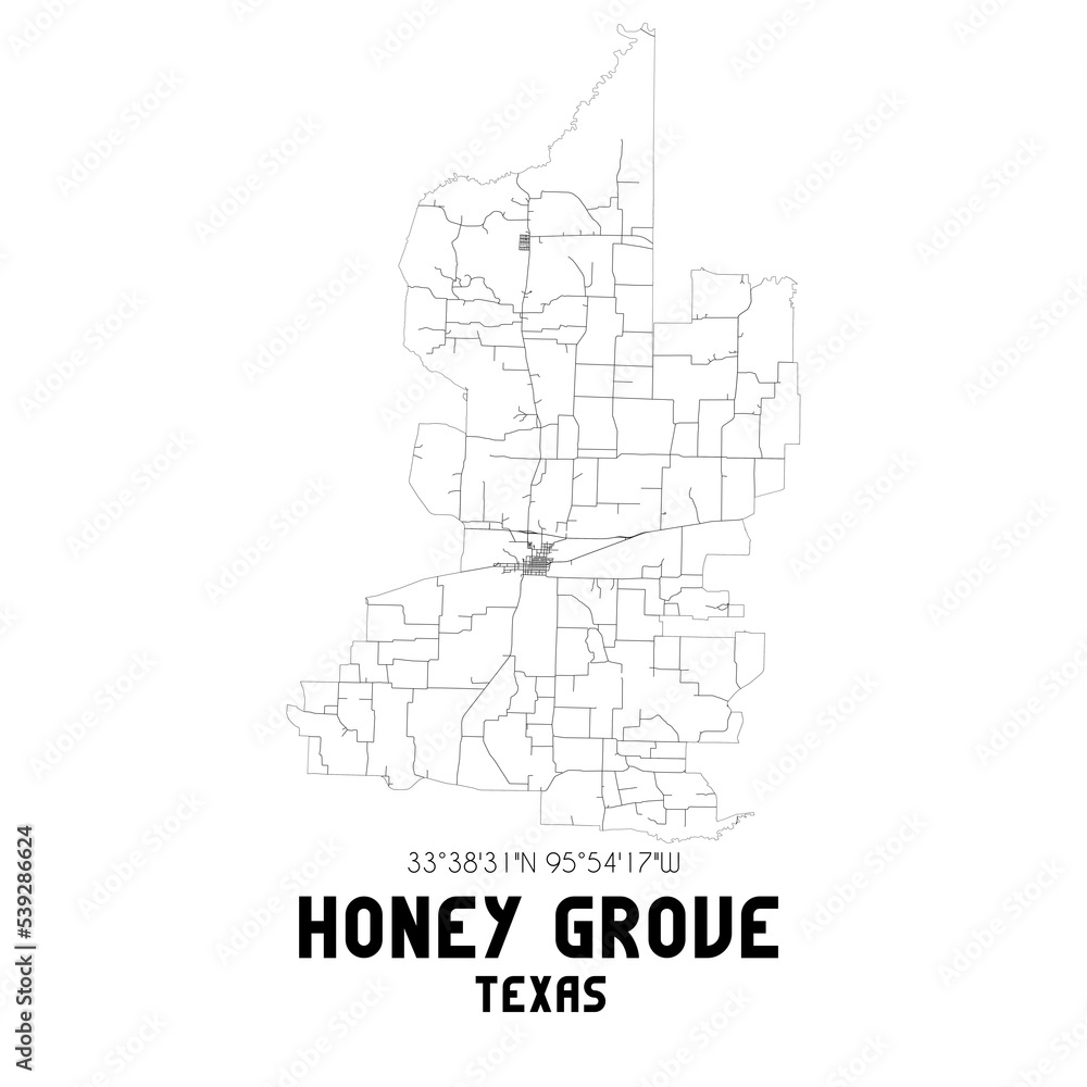 Honey Grove Texas. US street map with black and white lines. Honey Grove Texas. US street map with black and white lines.