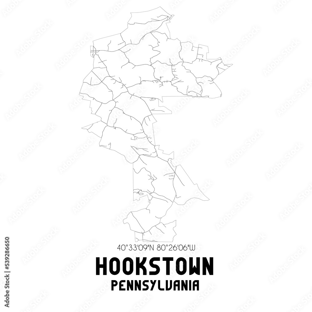 Hookstown Pennsylvania. US street map with black and white lines.