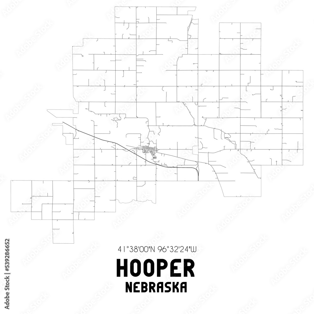 Hooper Nebraska. US street map with black and white lines.