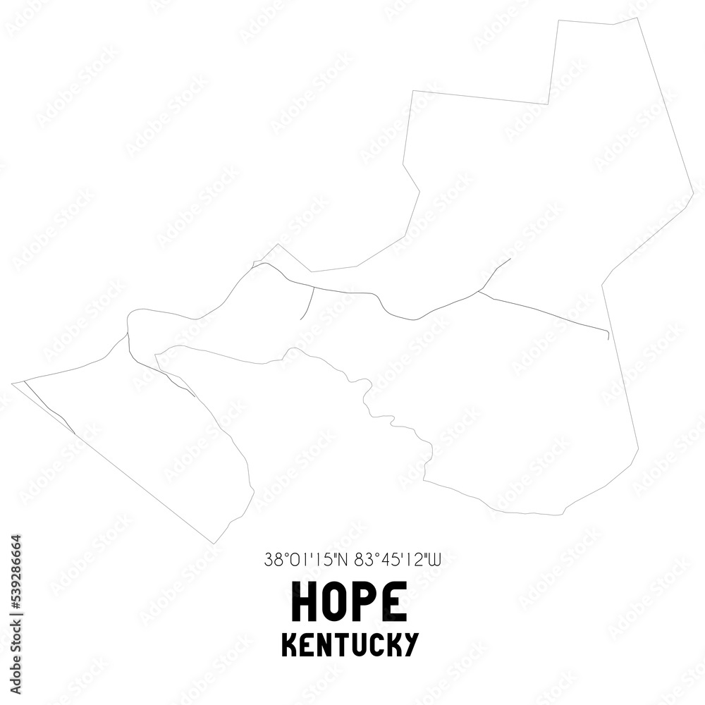 Hope Kentucky. US street map with black and white lines.