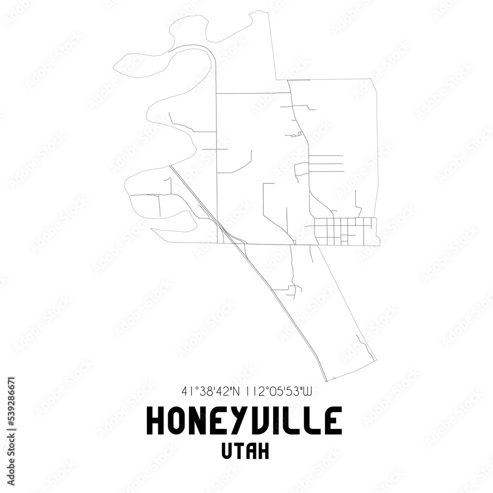Honeyville Utah. US street map with black and white lines. Honeyville Utah. US street map with black and white lines.