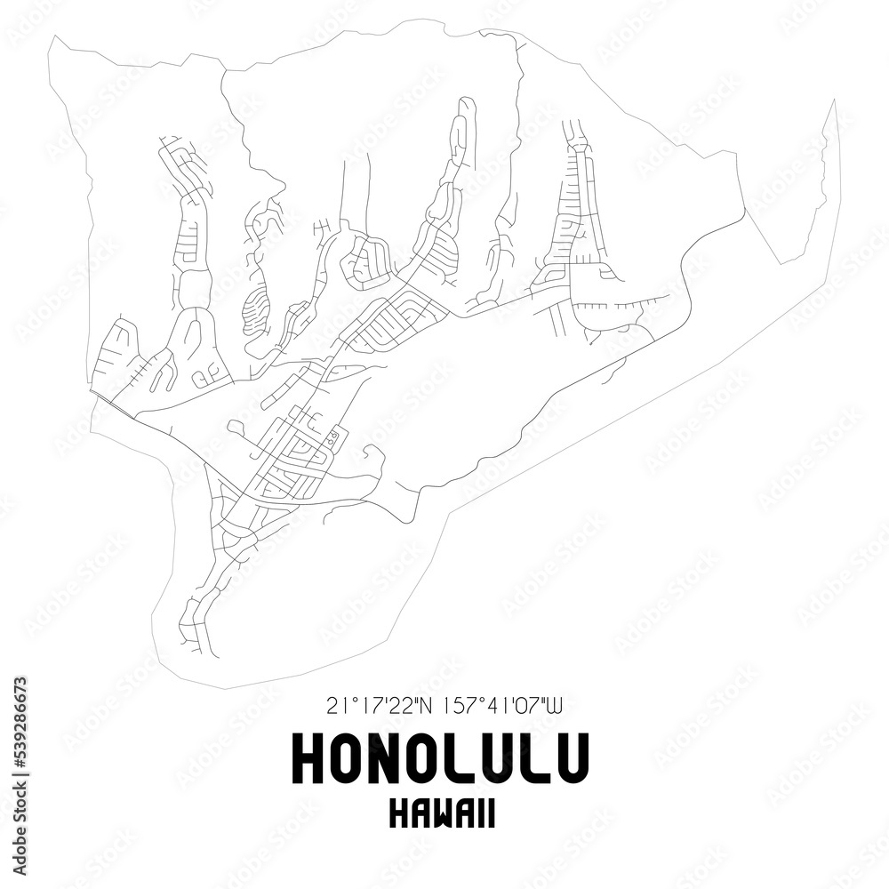 Honolulu Hawaii. US street map with black and white lines.