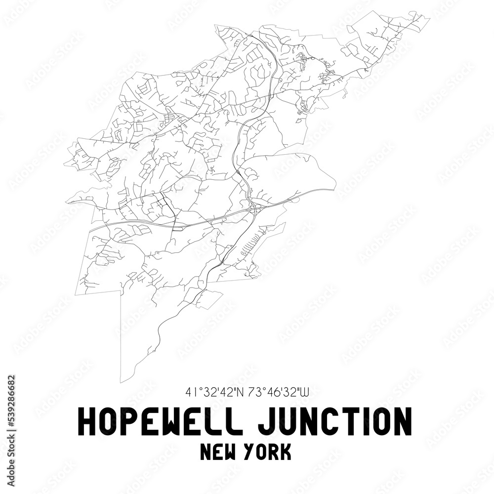 Hopewell Junction New York. US street map with black and white lines.
