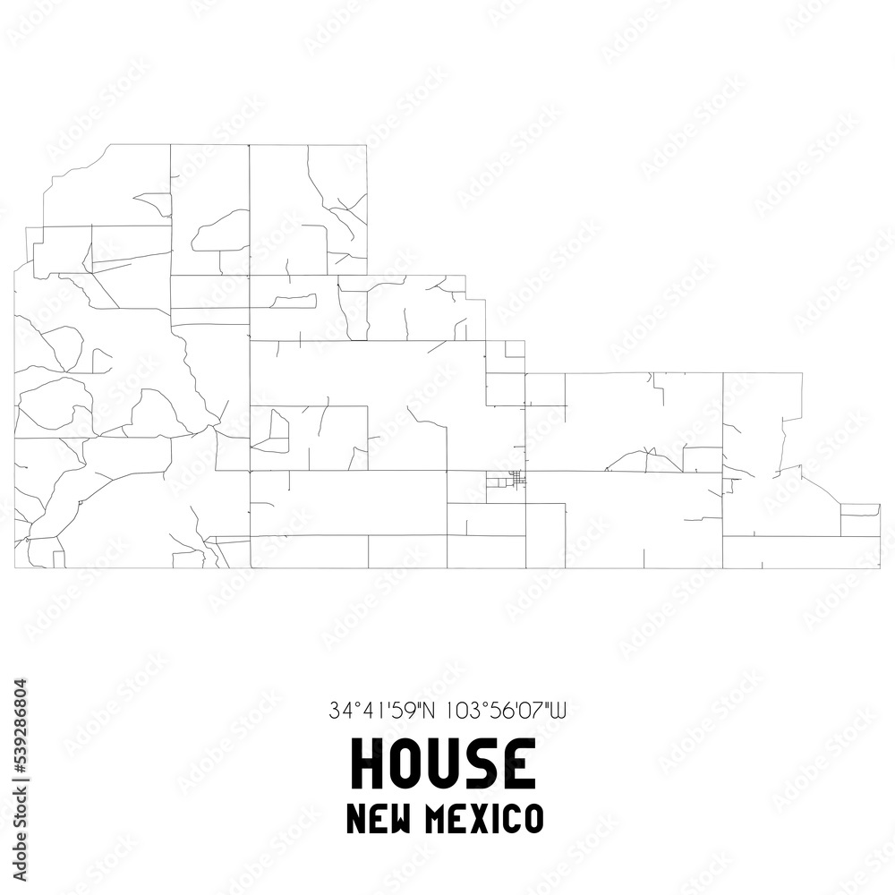 House New Mexico. US street map with black and white lines.