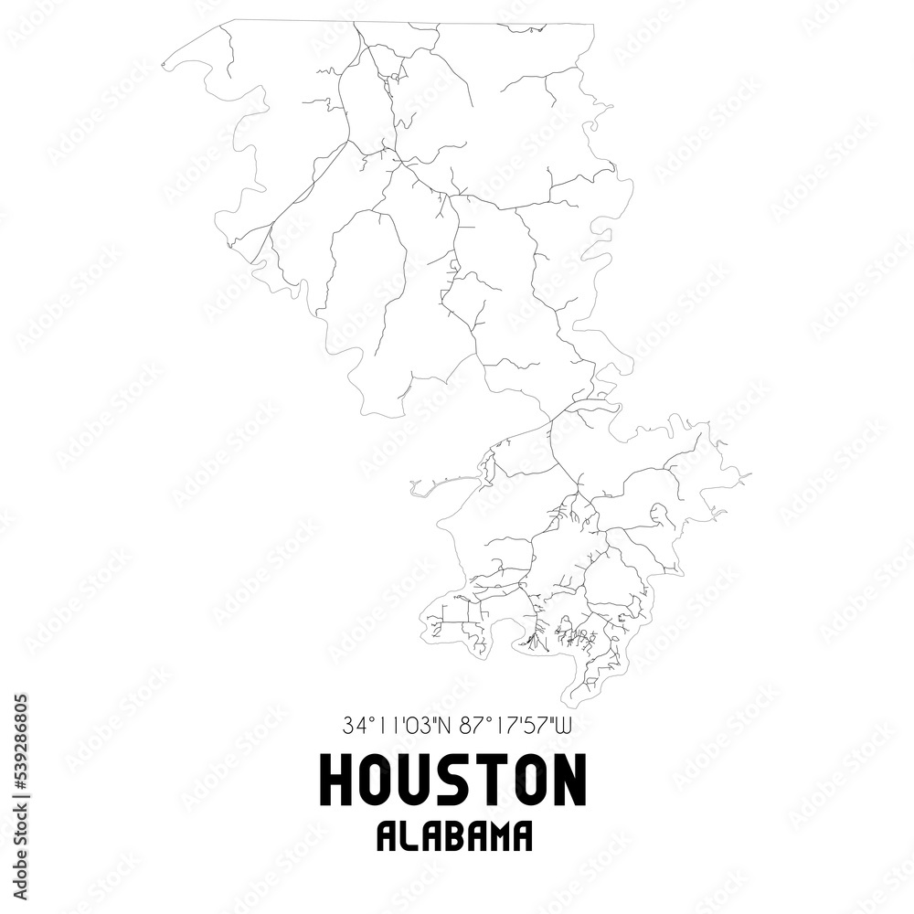 Houston Alabama. US street map with black and white lines.