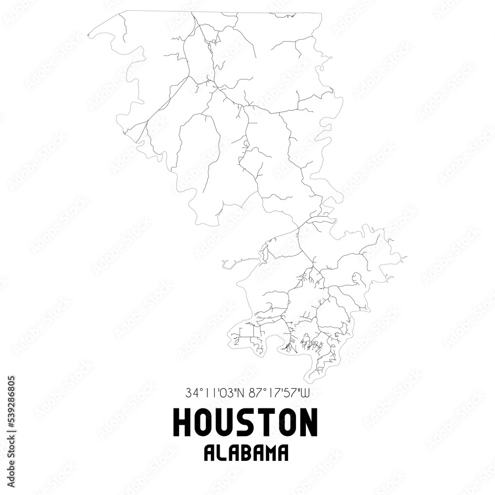 Obraz premium Houston Alabama. US street map with black and white lines.