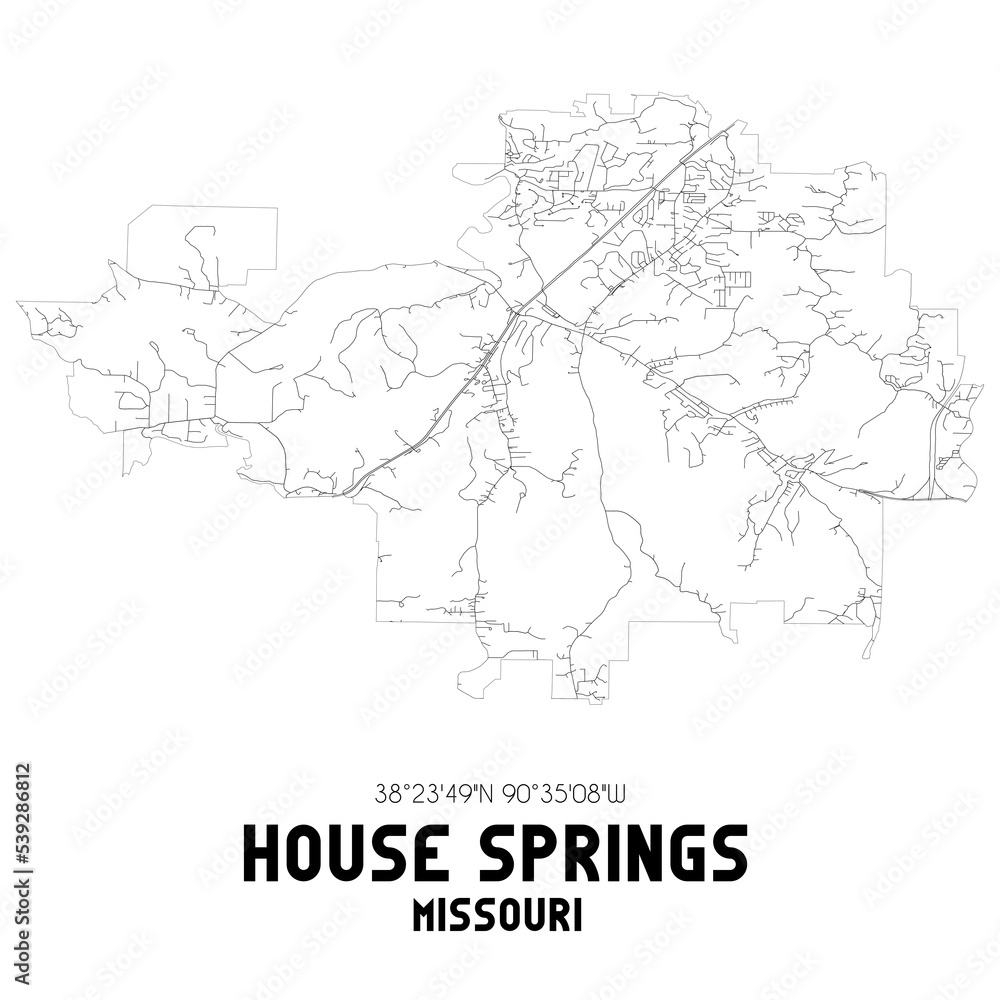 House Springs Missouri. US street map with black and white lines.