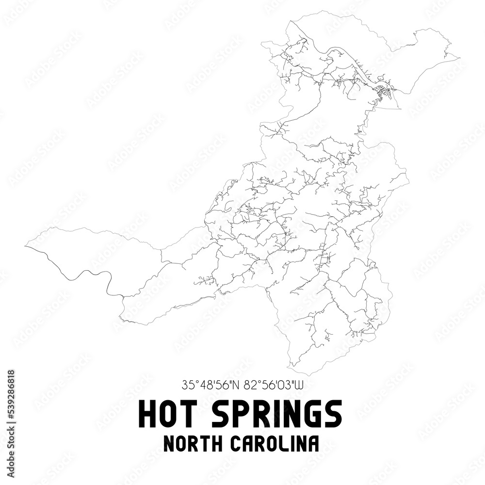 Hot Springs North Carolina. US street map with black and white lines.