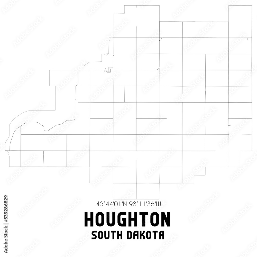 Houghton South Dakota. US street map with black and white lines.