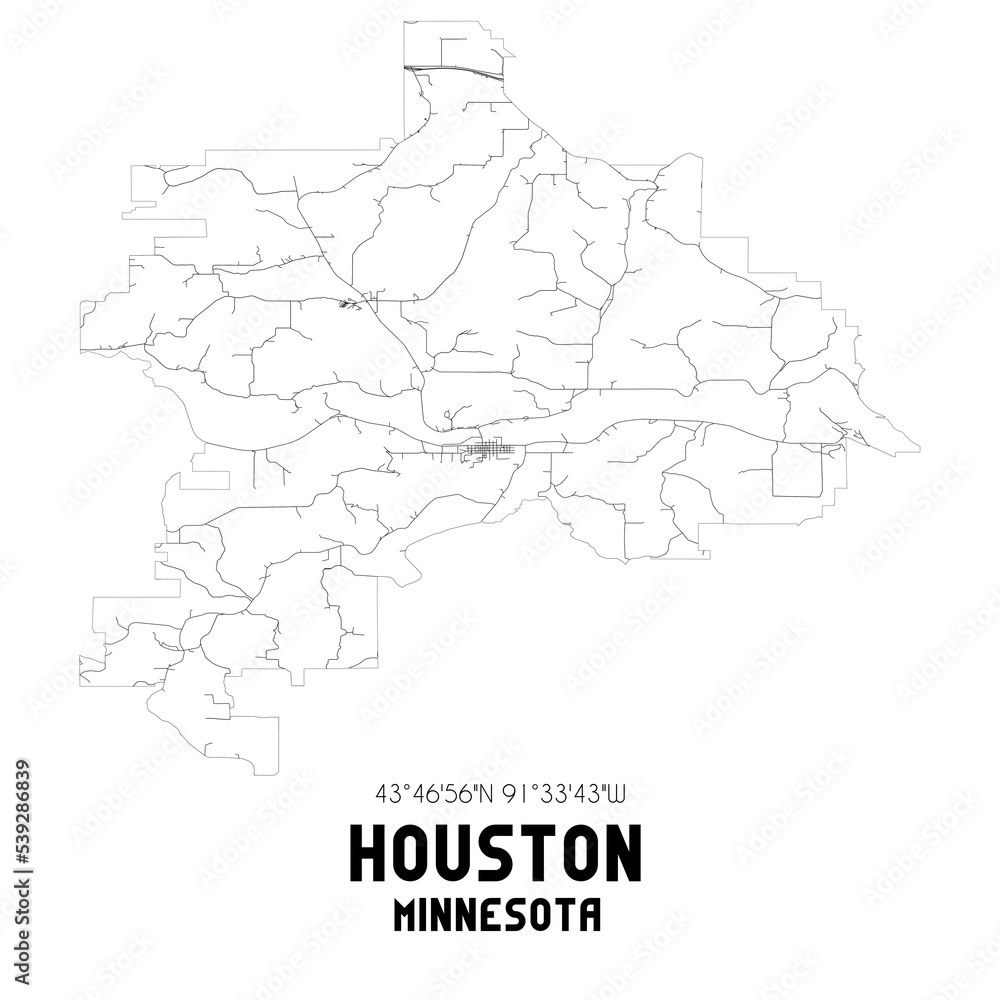 Houston Minnesota. US street map with black and white lines.