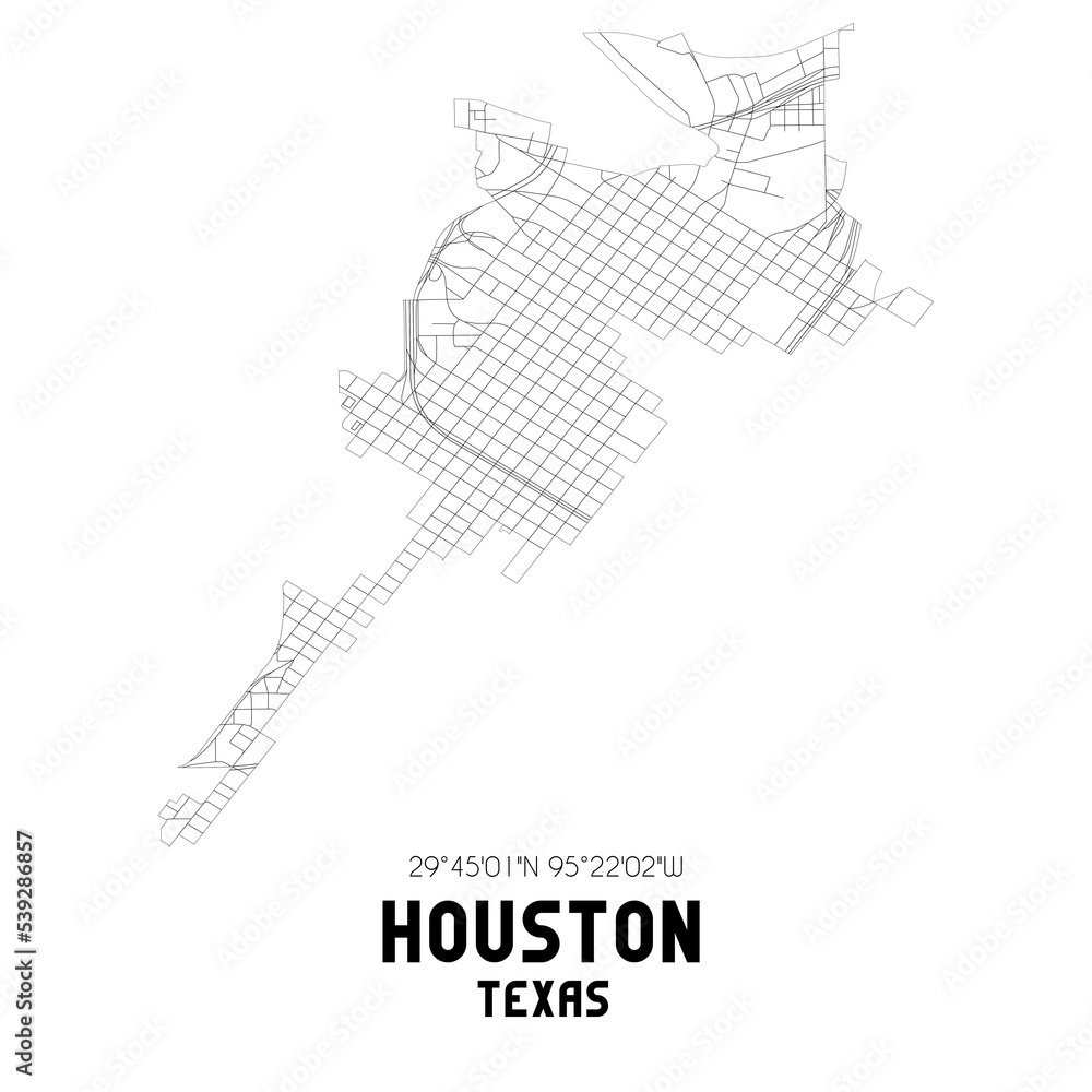 Fototapeta premium Houston Texas. US street map with black and white lines.