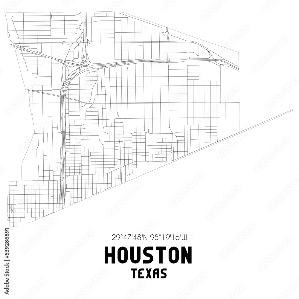 Houston Texas. US street map with black and white lines.