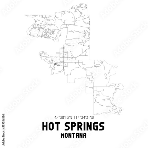 Hot Springs Montana. US street map with black and white lines.
