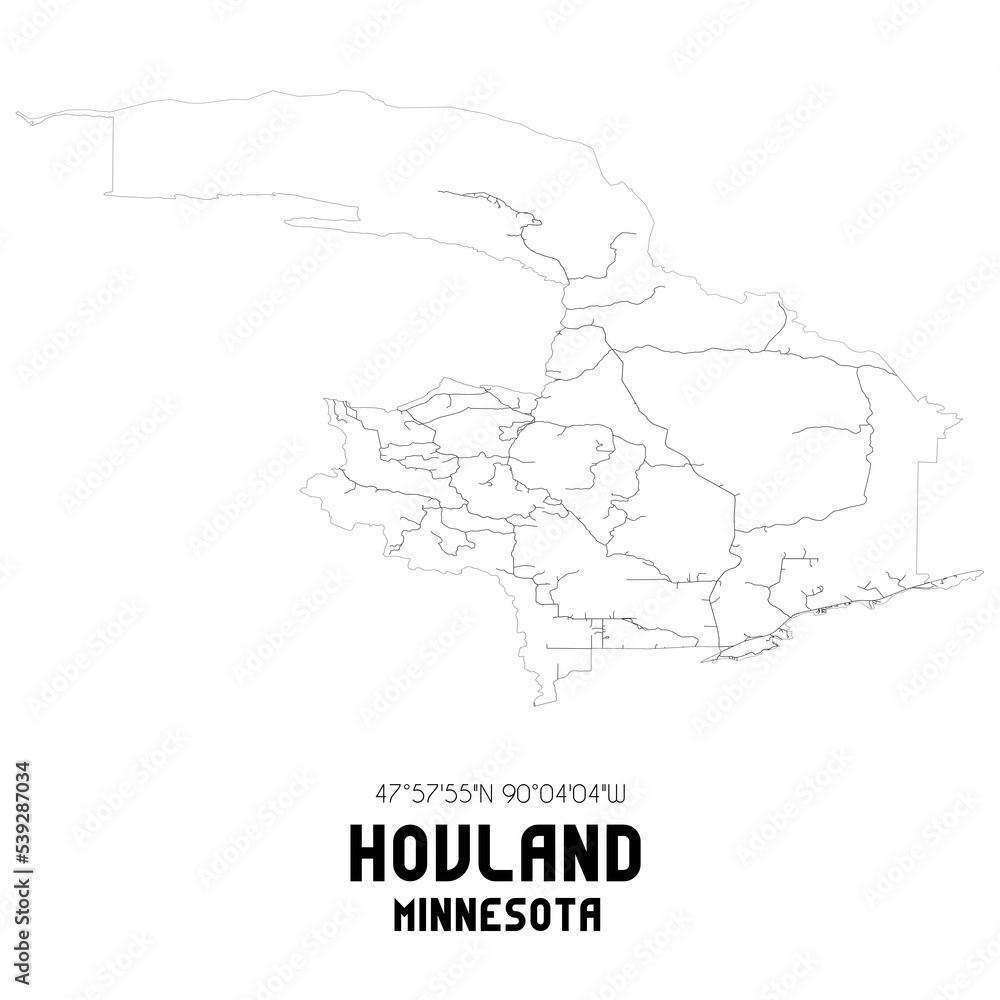 Hovland Minnesota. US street map with black and white lines.