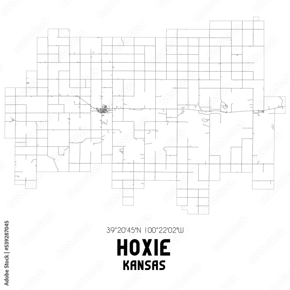 Hoxie Kansas. US street map with black and white lines. Hoxie Kansas. US street map with black and white lines.