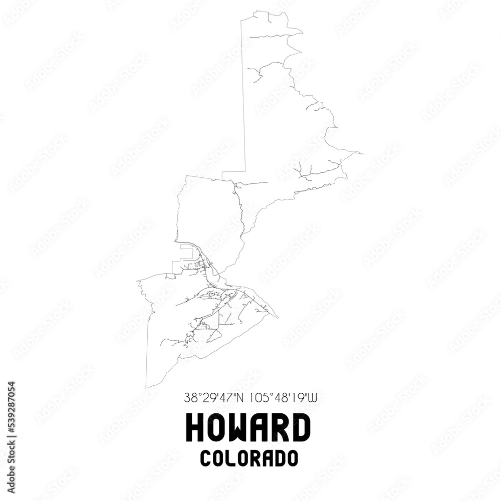 Howard Colorado. US street map with black and white lines. Howard Colorado. US street map with black and white lines.