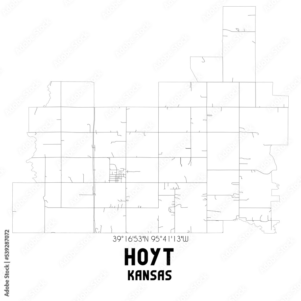 Hoyt Kansas. US street map with black and white lines. Hoyt Kansas. US street map with black and white lines.