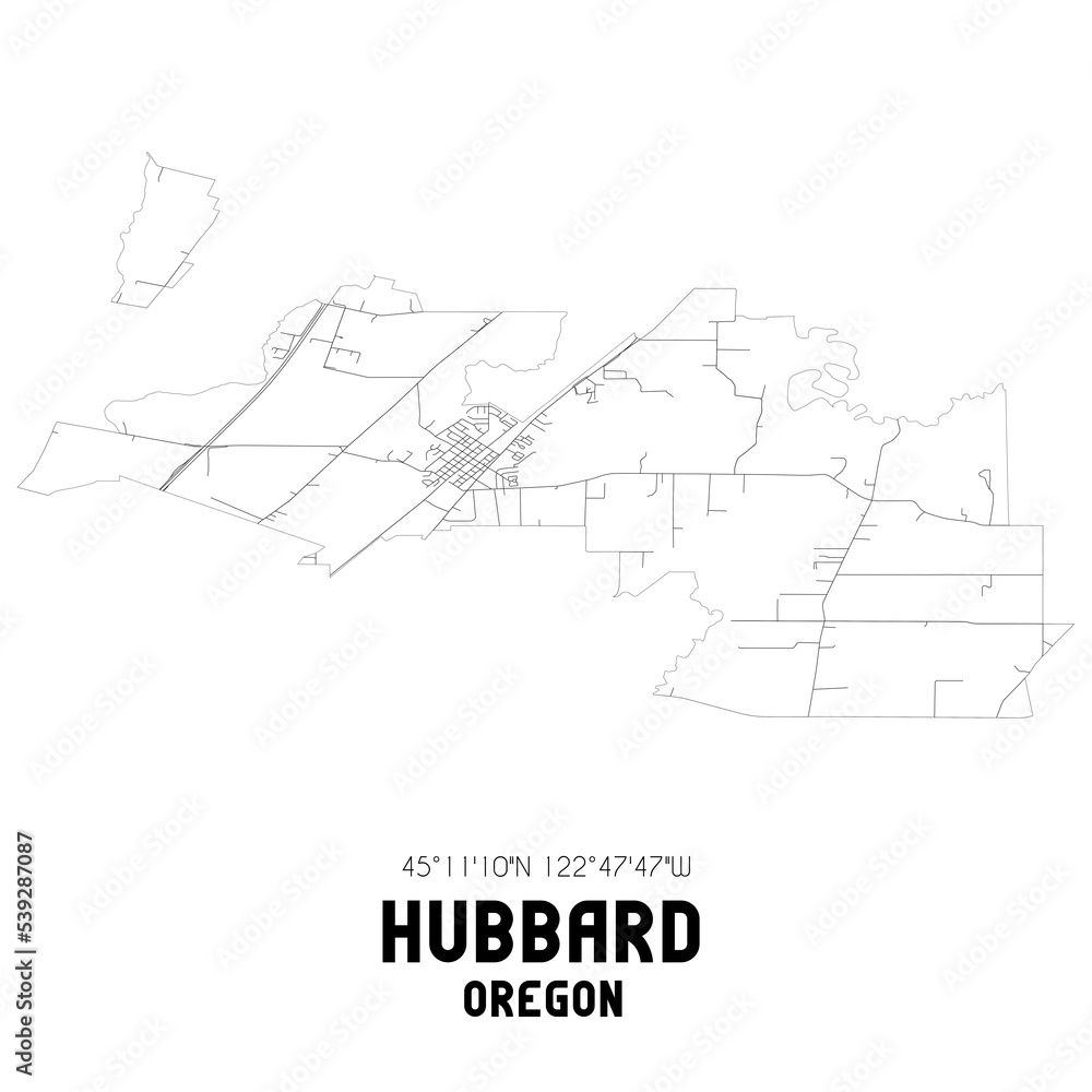 Hubbard Oregon. US street map with black and white lines. Stock
