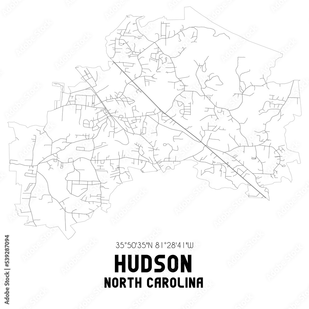 Hudson North Carolina. US street map with black and white lines. Hudson North Carolina. US street map with black and white lines.
