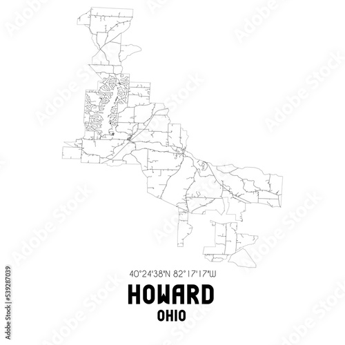 Howard Ohio. US street map with black and white lines.