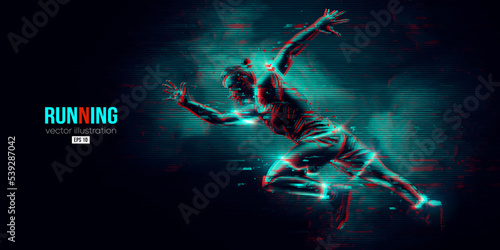 Abstract silhouette of a running athlete on black background. Runner man are running sprint or marathon. Vector illustration
