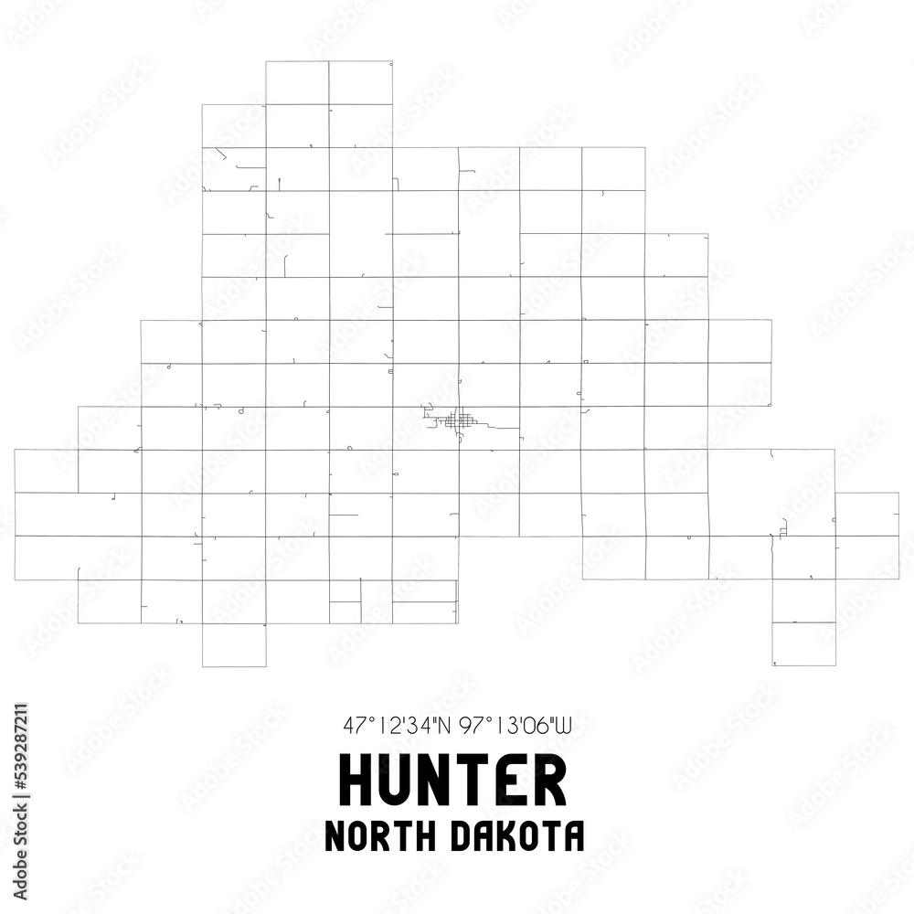 Hunter North Dakota. US street map with black and white lines. Hunter North Dakota. US street map with black and white lines.