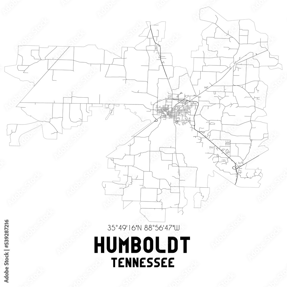 Humboldt Tennessee. US street map with black and white lines.