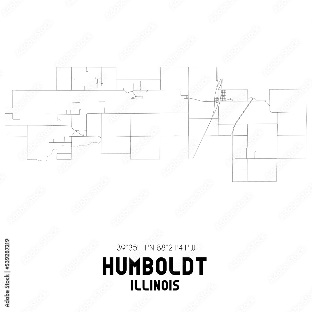 Humboldt Illinois. US street map with black and white lines.