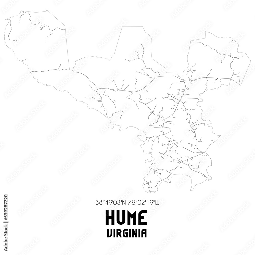 Hume Virginia. US street map with black and white lines.