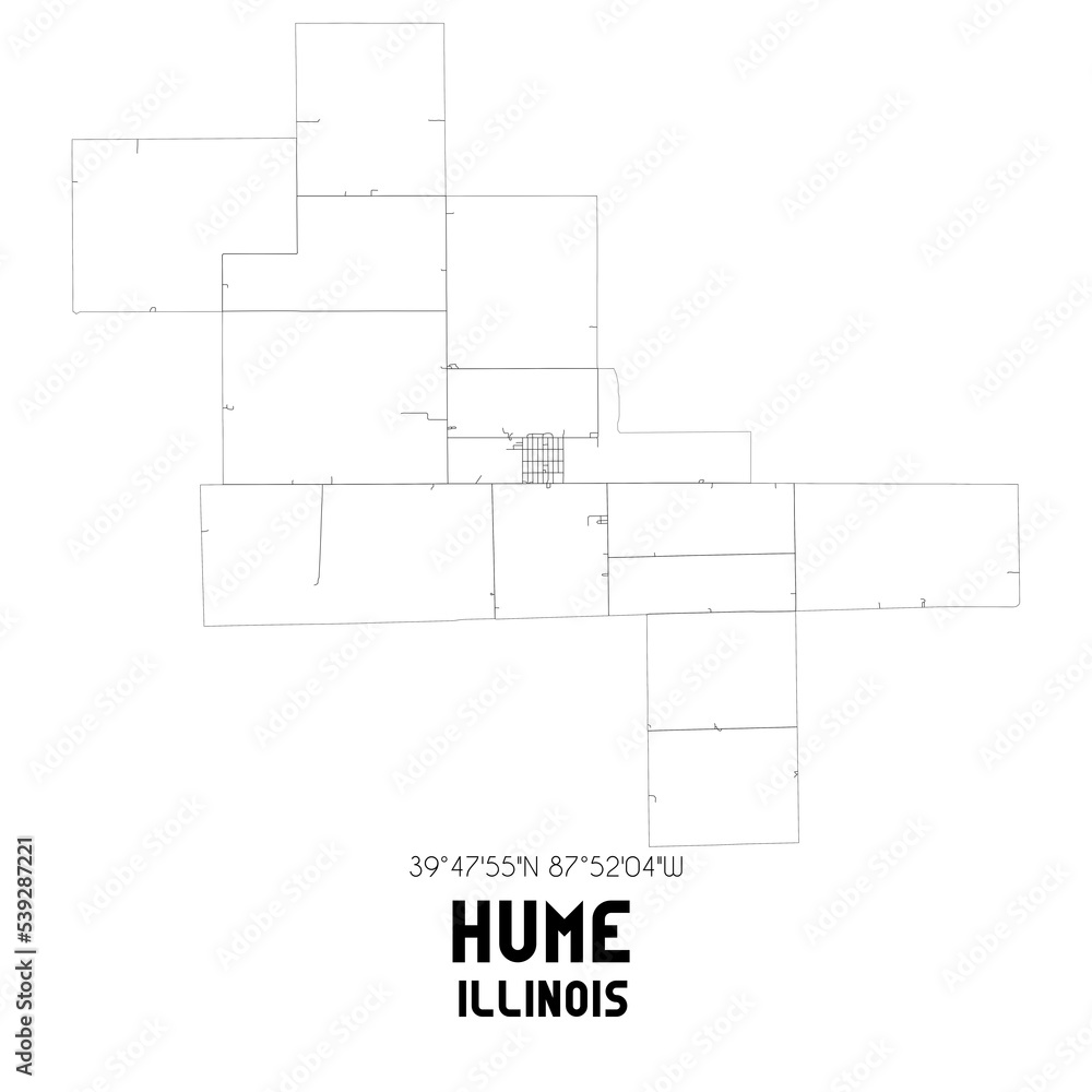 Hume Illinois. US street map with black and white lines.