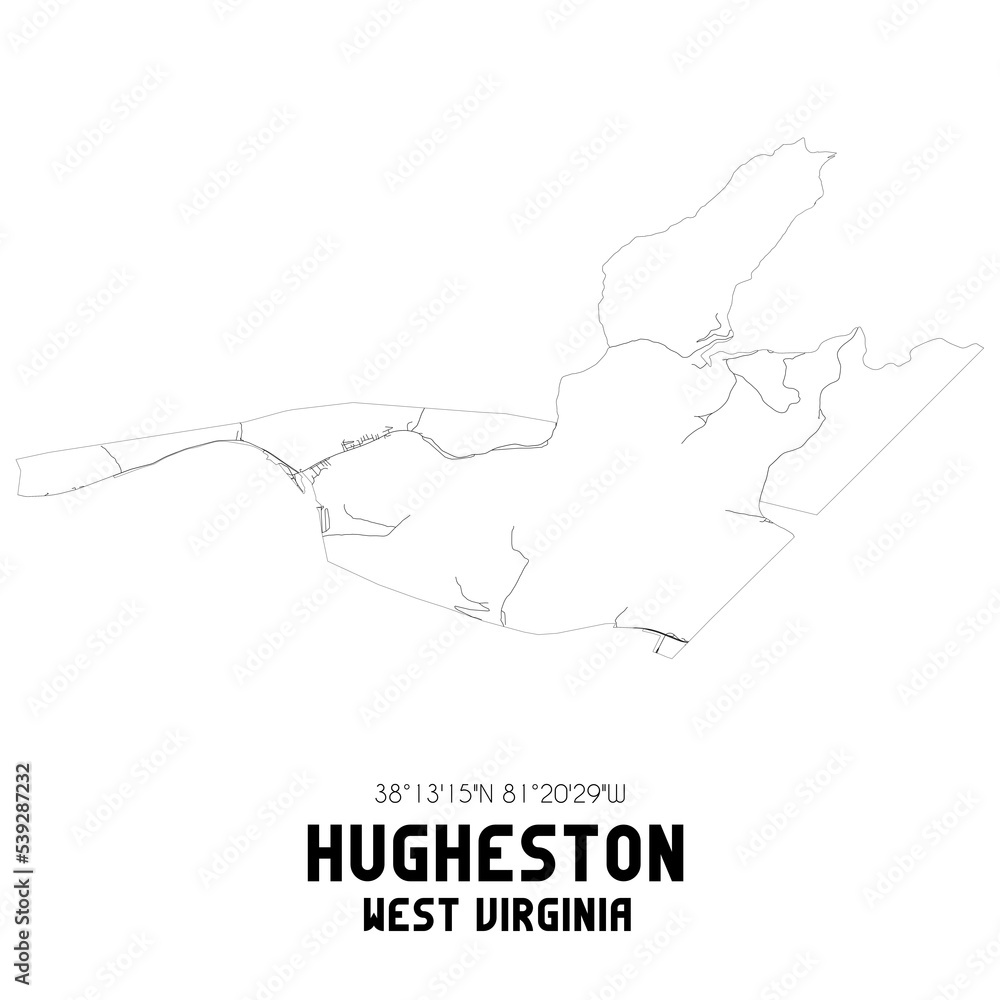 Hugheston West Virginia. US street map with black and white lines.