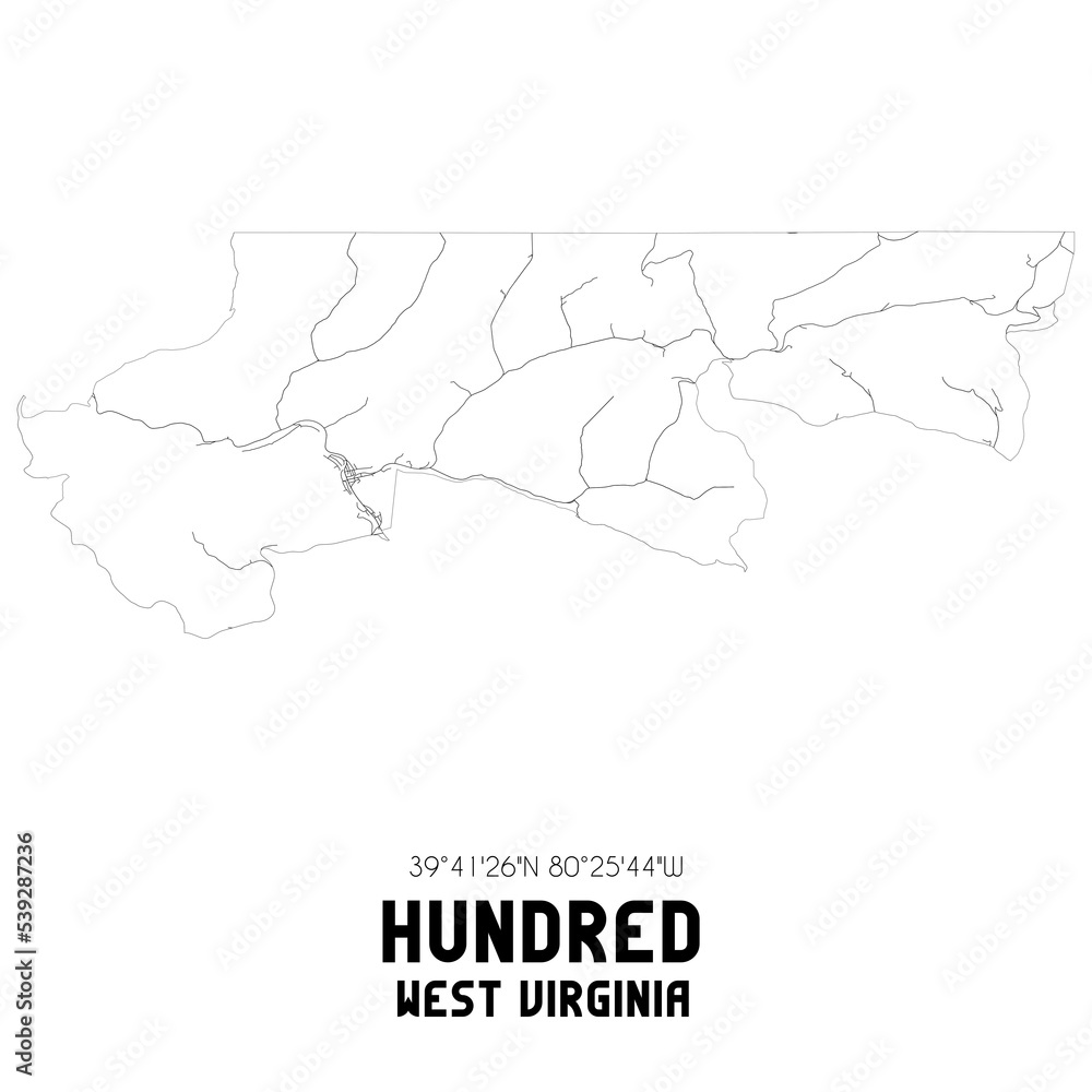 Hundred West Virginia. US street map with black and white lines.