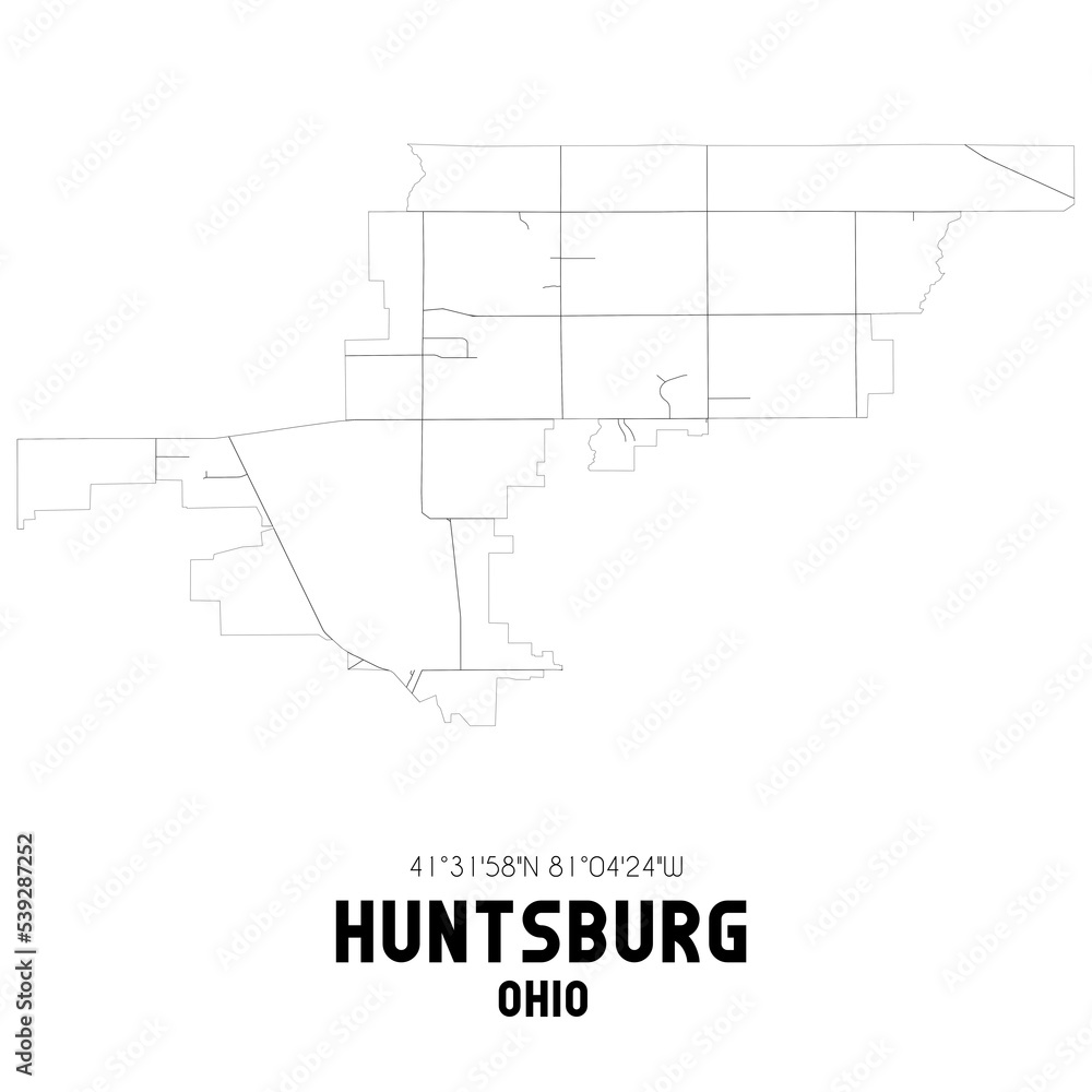 Huntsburg Ohio. US street map with black and white lines.