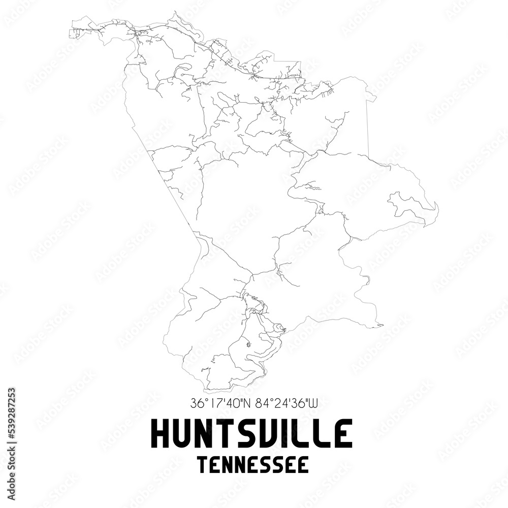 Huntsville Tennessee. US street map with black and white lines.