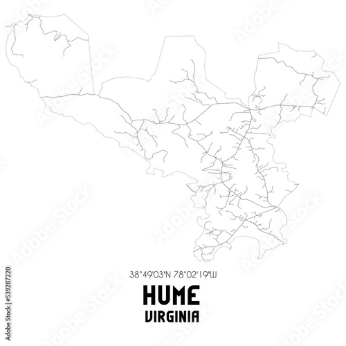 Hume Virginia. US street map with black and white lines.