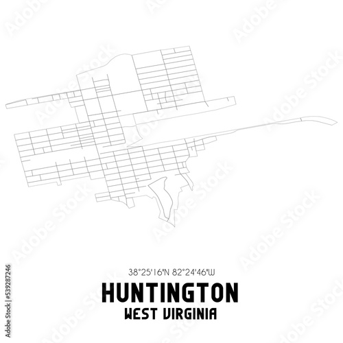 Huntington West Virginia. US street map with black and white lines.