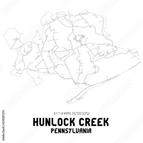 Hunlock Creek Pennsylvania. US street map with black and white lines.