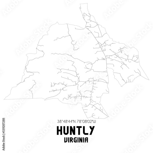 Huntly Virginia. US street map with black and white lines.