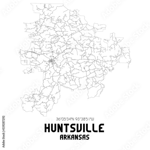 Huntsville Arkansas. US street map with black and white lines.