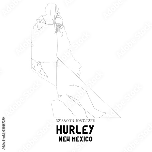Hurley New Mexico. US street map with black and white lines.