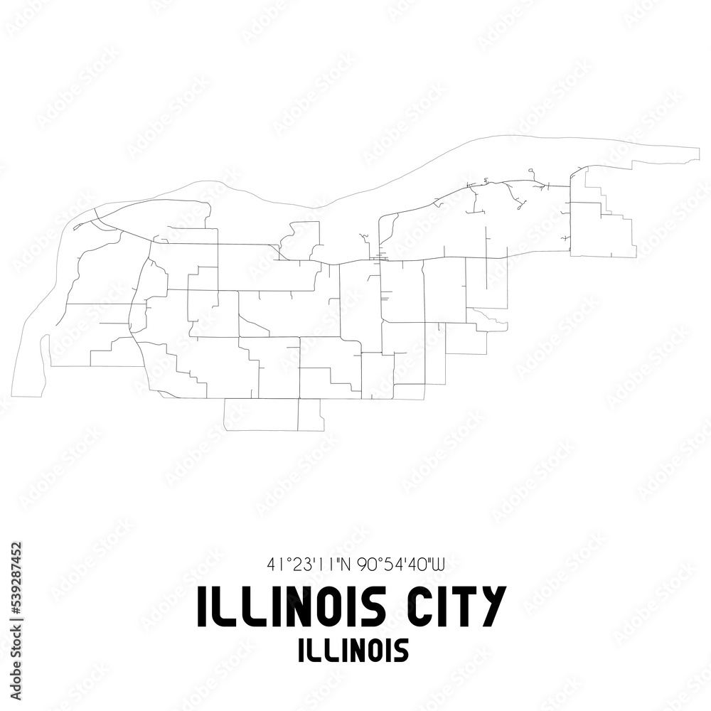 Illinois City Illinois. US street map with black and white lines.