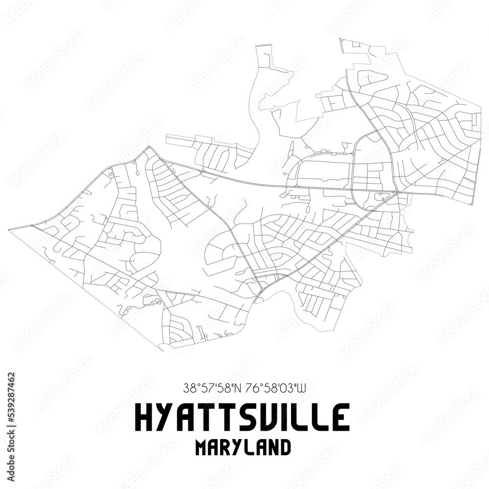 Hyattsville Maryland. US street map with black and white lines.